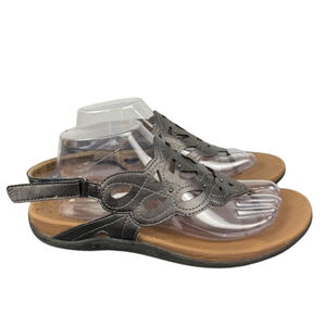 Rockport Ridge Sling Thong Sandals Womens 9.5 Pewter Gray Faux Leather Bling